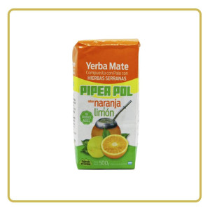 Yerba Mate Piper Pol Compuesta Con Hierbas Serranas Sabor Naranja Y Limon X 500 Gr